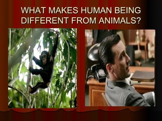 WHAT MAKES HUMAN BEING
DIFFERENT FROM ANIMALS?
 