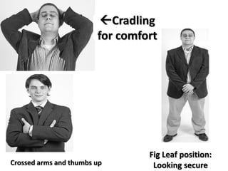 Cradling
for comfort
Fig Leaf position:
Looking secureCrossed arms and thumbs up
 