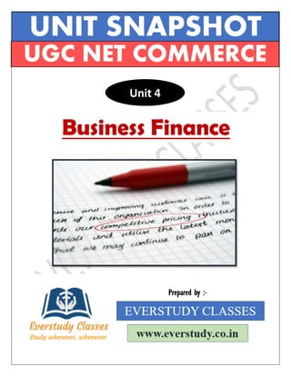UNIT SNAPSHOT
UGC NET COMMERCE
Unit 4
Business Finance
 