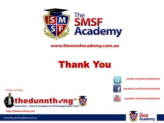 Future Liability Benefit ExampleJohn dies suddenly at age 50 and is survived by wife, Jane (48) and two (2) sons, Robert (23) & Chris (19)Member balance of $600,000 in SMSF ($120k TFC)Life Insurance policy of $650,000 in which fund is ordinarily entitled to a tax deductionJohn’s service period (work) was 24 yearsWhat tax deduction can the fund claim for the Future Liability to pay benefits?$1,250,000 x (15 years / 39 years) = $480,769Remember that no tax deduction can be claimed for the insurance in the elected year of the tax deduction Regardless of previous years where tax deduction was claimedLook to magnify the tax deduction using both anti-detriment and future liability to pay benefits.