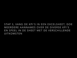 S TA P 3 , VA N G D E K P I ’ S I N E E N E X C E L S H E E T, D O E
M E E R D E R E A A N N A M E S O V E R D E D I V E R S E K P I ’ S
E N S P E E L I N D E S H E E T M E T D E V E R S C H I L L E N D E
U I T K O M S T E N
 