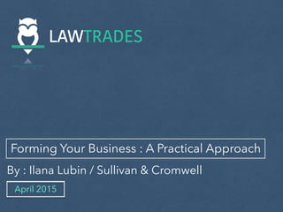 Forming Your Business : A Practical Approach
By : Ilana Lubin / Sullivan & Cromwell
April 2015
 