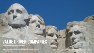 Value driven companies
http://en.wikipedia.org/wiki/File:Mount_Rushmore_National_Memorial.jpg



LEQUIRE BUSINESS CONSULTING (LEQUIRECONSULTING.COM)                      BUSINESS FOUNDATIONS 23 • 32
 