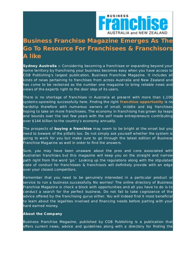 Business Franchise Magazine Emerges As The Go To Resource