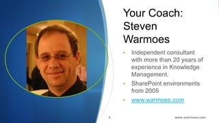 Your Coach:
    Steven
    Warmoes
    •   Independent consultant
        with more than 20 years of
        experience in...