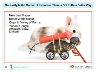 Necessity Is the Mother of Invention: There’s Got to Be a Better Way New Leaf Paper Better World Books Organic Valley of Farms Yahoo, Google,  Amazon, Ebay,  LinkedIn 