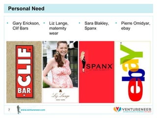Personal Need Gary Erickson, Clif Bars Liz Lange, maternity wear Sara Blakley, Spanx Pierre Omidyar, ebay 