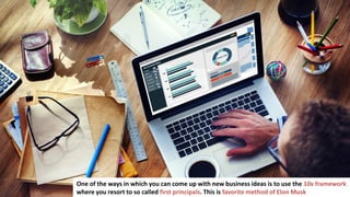 69
One of the ways in which you can come up with new business ideas is to use the 10x framework
where you resort to so called first principals. This is favorite method of Elon Musk
 