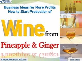 www.entrepreneurindia.co www.niir.org
Business Ideas for More Profits
How to Start Production of
Winefrom
Pineapple & Ginger
Y-1733
 