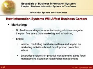 Essentials of Business Information Systems Chapter 1 Business Information Systems in Your Career <ul><li>Marketing:  </li>...
