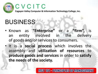 business in general and nature and concept of management | PPTX