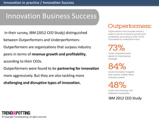 © Copyright TrendsSpotting, all rights reserved
Innovation Business Success
In their survey, IBM (2012 CEO Study) distingu...