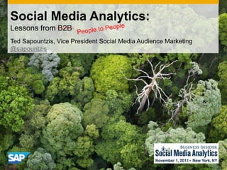 Social Media Analytics:
Lessons from B2B
Ted Sapountzis, Vice President Social Media Audience Marketing
@sapountzis
 