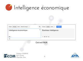 Intelligence économiqueIntelligence économique
Shubham SHARMAShubham SHARMA
Kévin GomesKévin Gomes
Maximilien AcierMaximilien Acier
Ceci est FAUX
5151
 