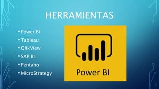 HERRAMIENTAS
• Power Bi
• Tableau
• QlikView
• SAP BI
• Pentaho
• MicroStrategy
 