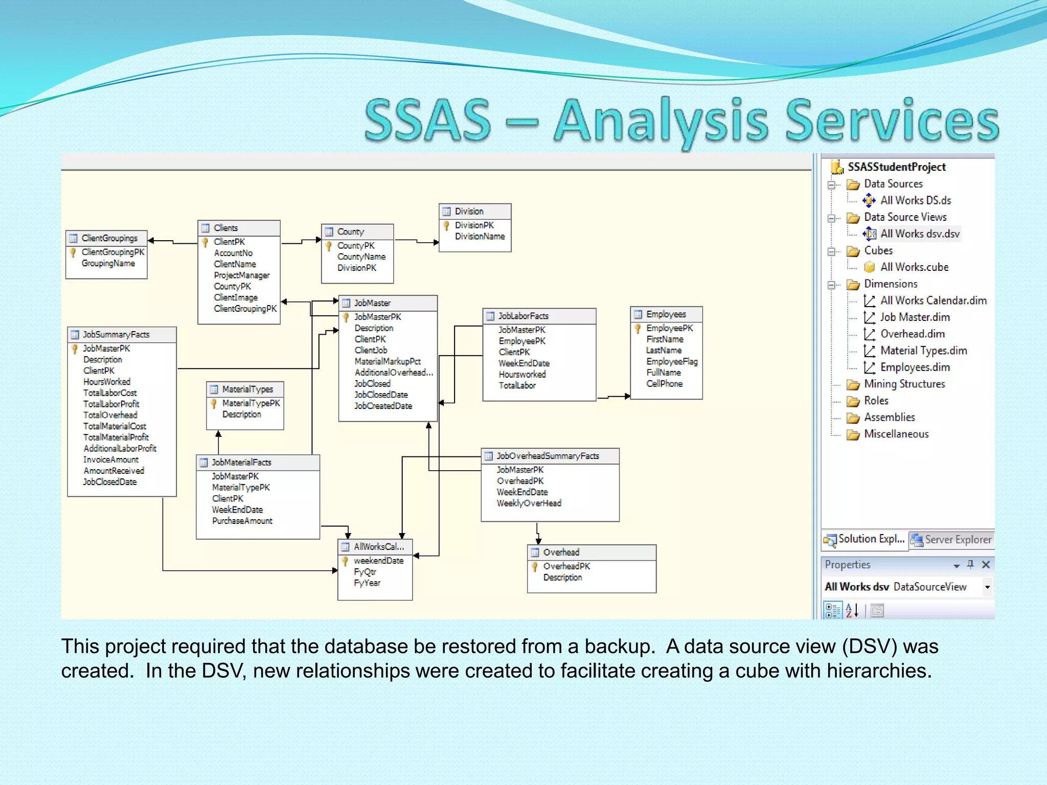   Create an OLAP cube using Analysis Services (SSAS)