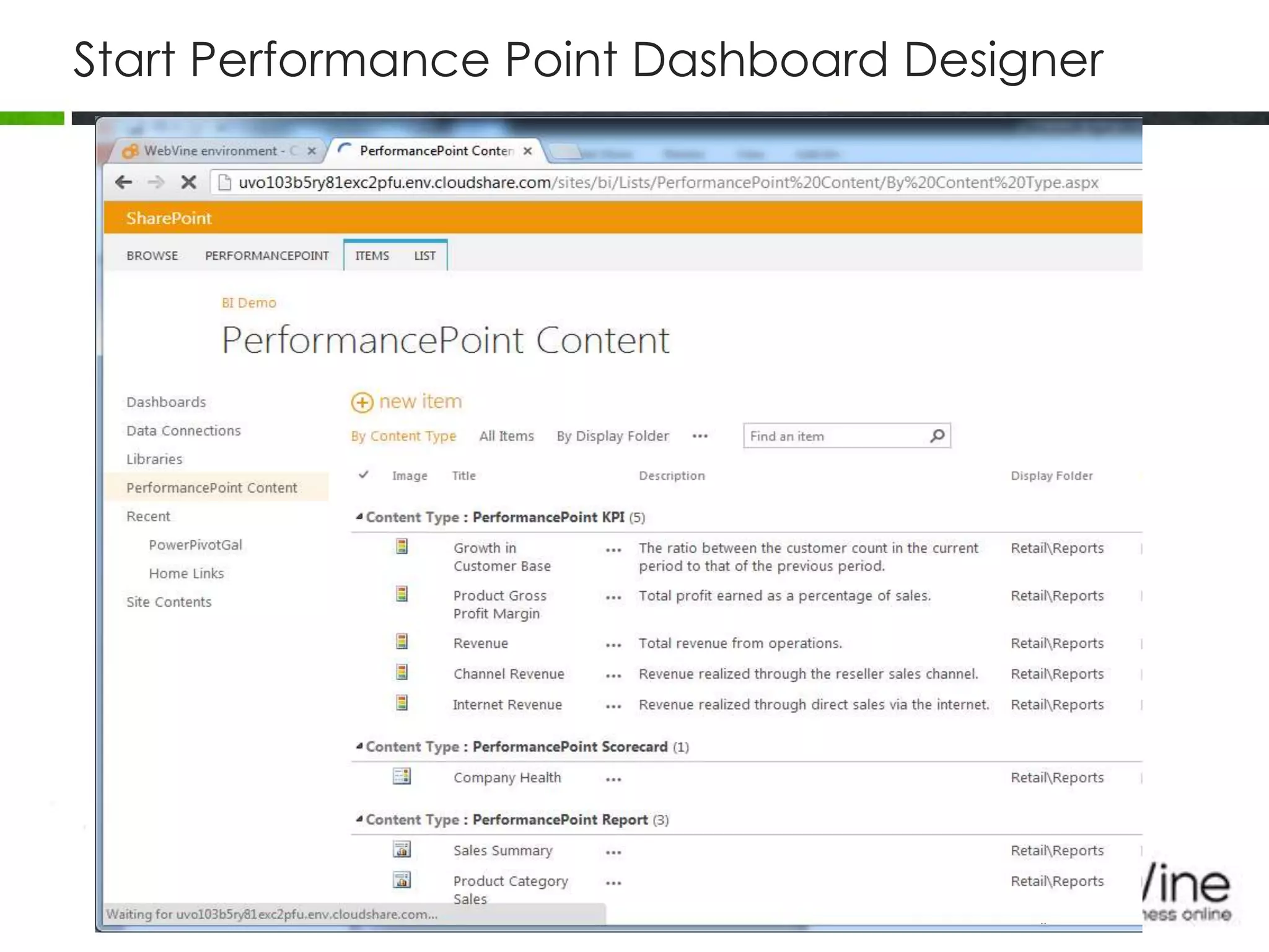 Start Performance Point Dashboard Designer
 