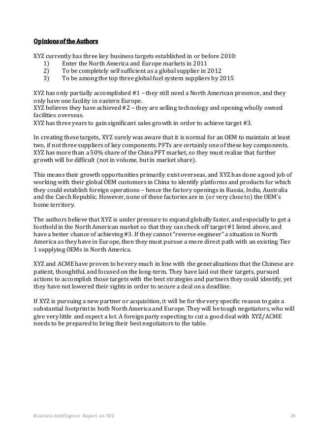Business Intelligence Report Sample Business Intelligence Report Sample