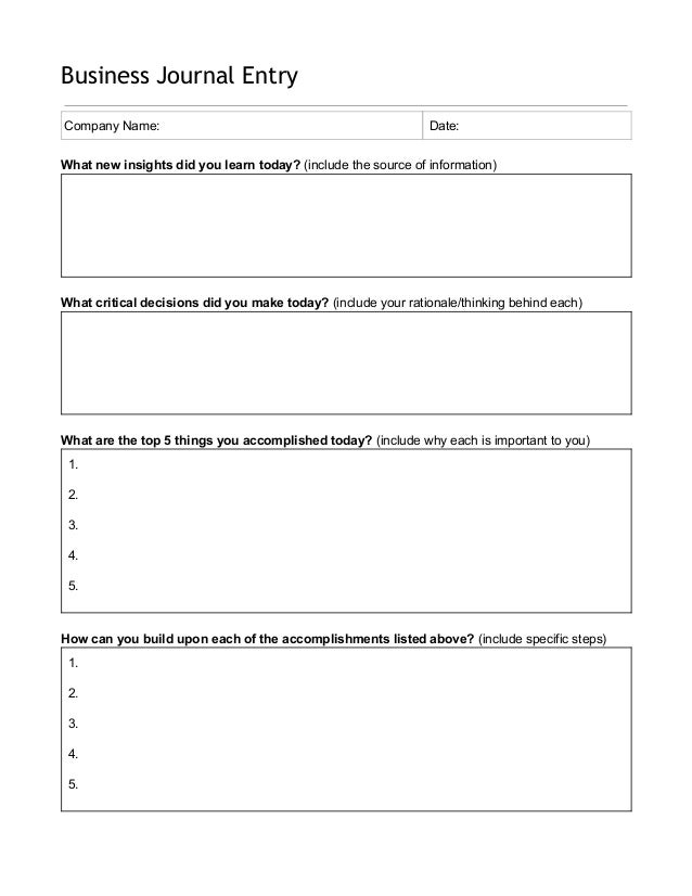 business journal daily entry template