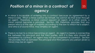 25Position of a minor in a contract of
agency
 A minor is incapable of entering into a contract because an agreement by a...