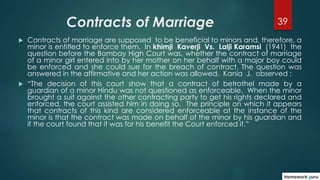 39Contracts of Marriage
 Contracts of marriage are supposed to be beneficial to minors and, therefore, a
minor is entitle...