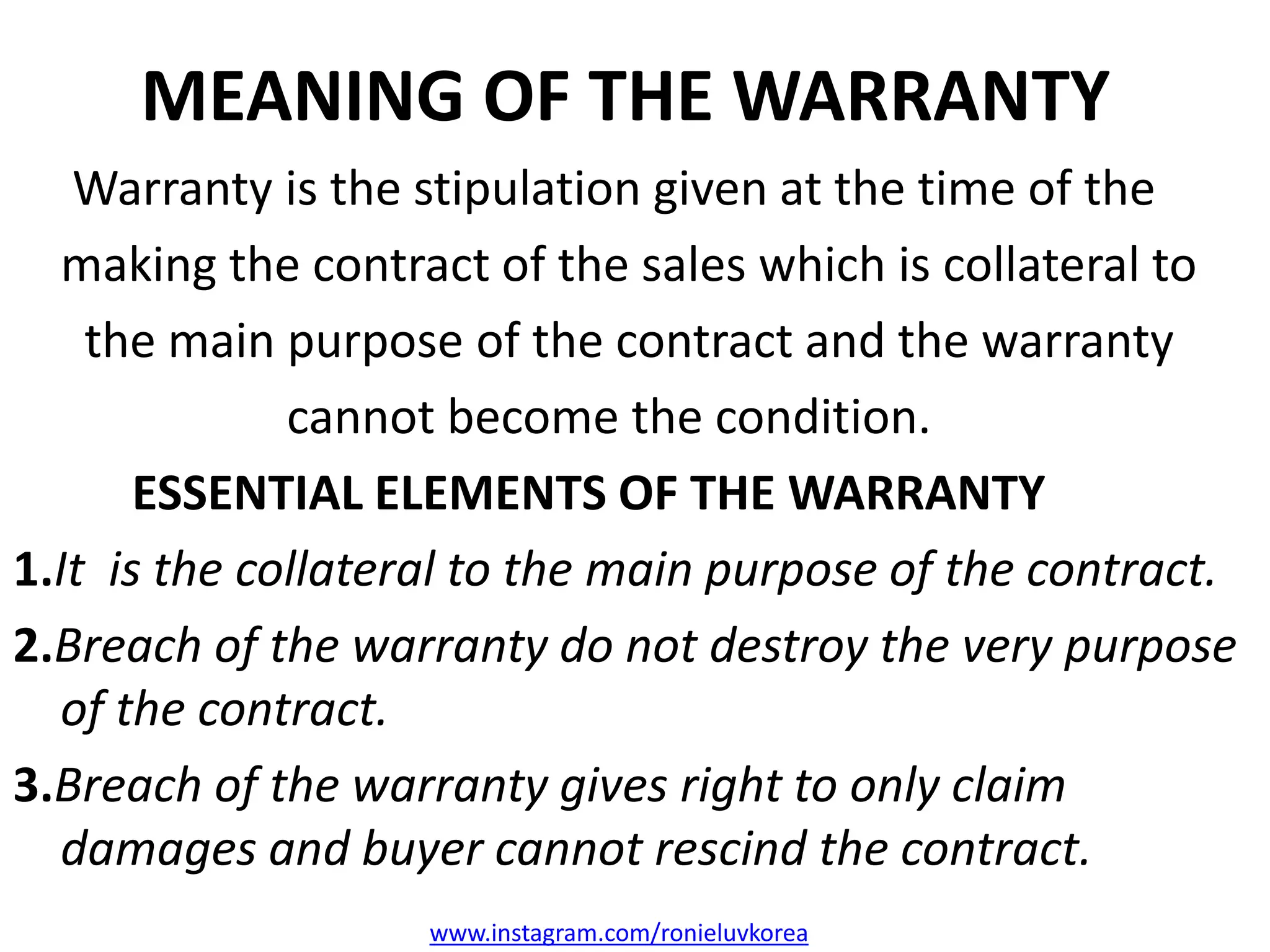 CONDITIONS AND WARRANTIES BUSINESS LAW PPT
