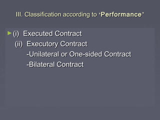 III. Classification according toIII. Classification according to ‘‘PerformancePerformance’’
►(i) Executed Contract(i) Exec...