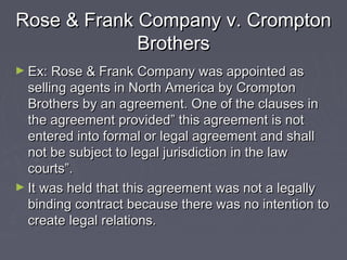Rose & Frank Company v. CromptonRose & Frank Company v. Crompton
BrothersBrothers
► Ex: Rose & Frank Company was appointed...