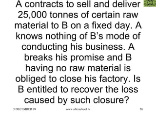 A contracts to sell and deliver 25,000 tonnes of certain raw material to B on a fixed day. A knows nothing of B’s mode of conducting his business. A breaks his promise and B having no raw material is obliged to close his factory. Is B entitled to recover the loss caused by such closure?  