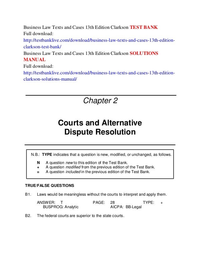 Business Law Texts And Cases 13th Edition Clarkson Test Bank