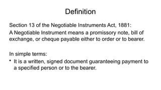 BUSINESS LAW UNIT V - Law of Negotiable Instruments (Instrument ...