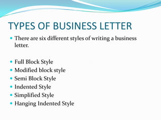 Business letters and different styles | PPTX