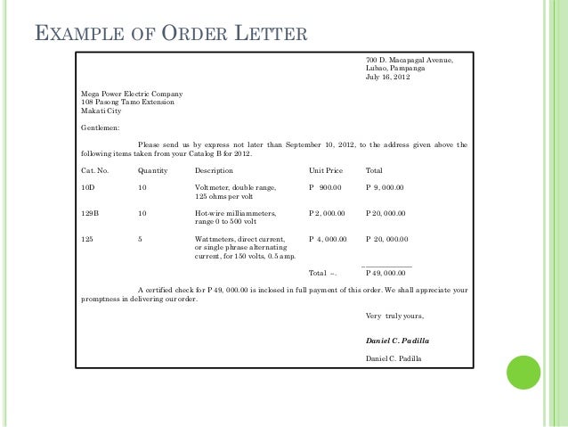 Writing an order