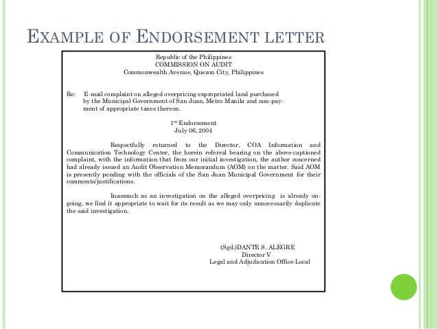 business letters letter of endorsement samples