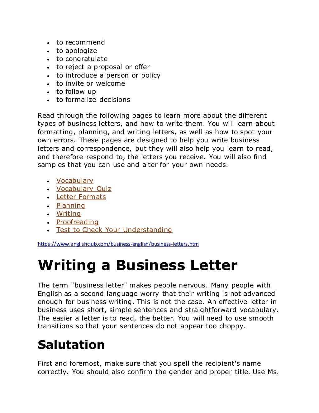 Business letters in english