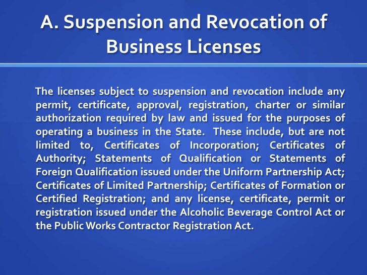 Business License Revocation Law Business License Revocation Law