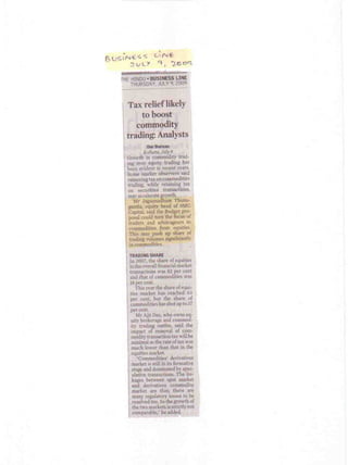 Business Line July 9, 2009