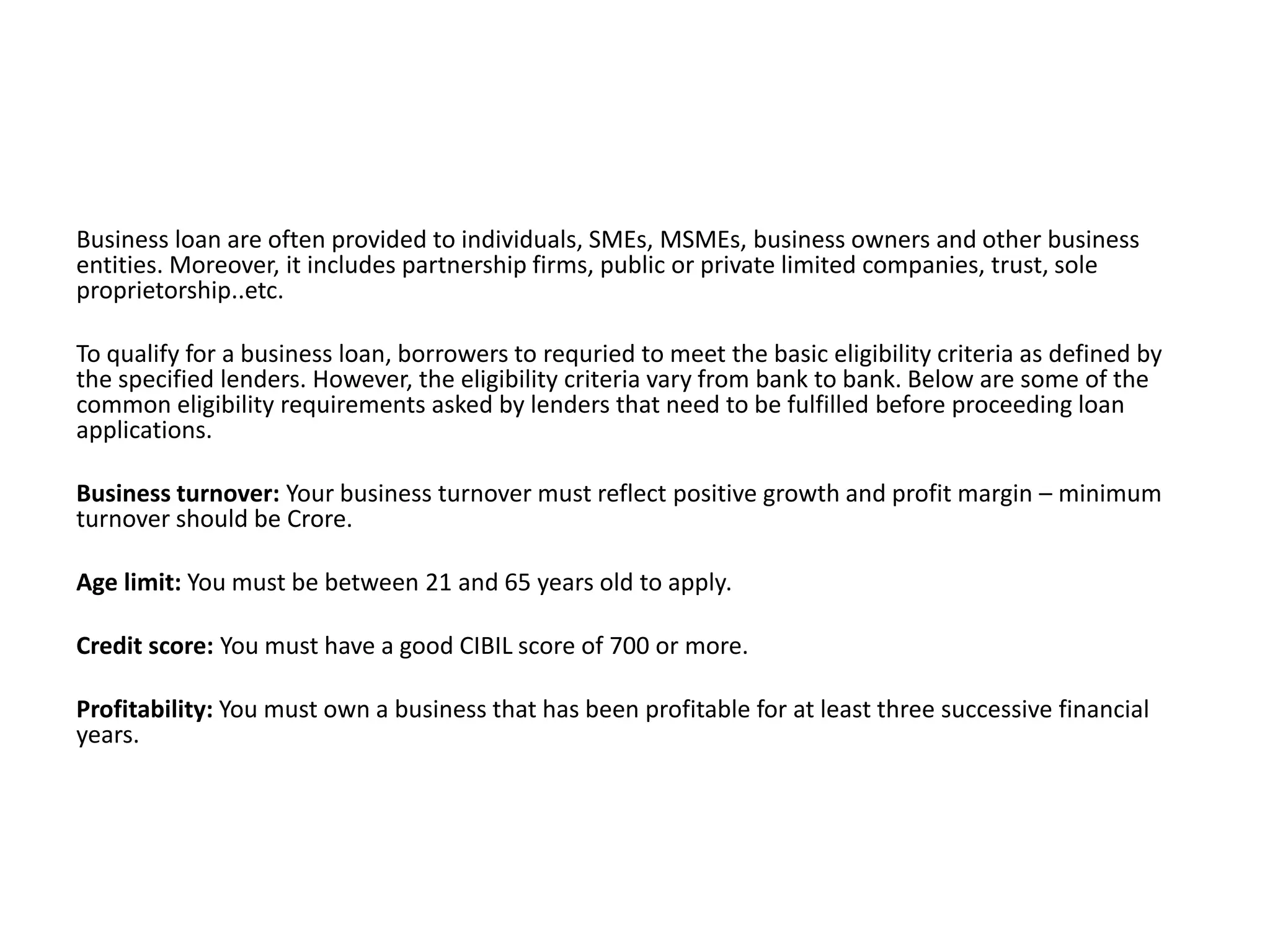 Business Loan Eligibility PPT