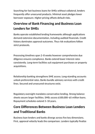 Lending Overview 2025 SME Financing: Loan Lenders vs Banks | PDF