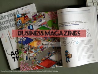 BUSINESS MAGAZINES
Know-know
Photo from: http://hello.eboy.com/eboy/wp-content/uploads/2013/03/IMG_5291.jpg
 