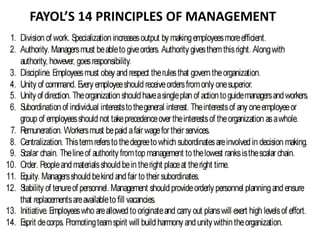 FAYOL’S 14 PRINCIPLES OF MANAGEMENT
 