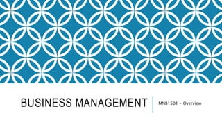 BUSINESS MANAGEMENT MNB1501 - Overview
 