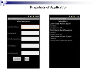 Snapshots of Application
 