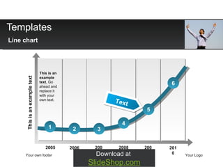 Templates Line chart Your own footer Your Logo 2010 2009 2008 2007 2006 2005 3 5 1 2 4 6 This is an example text.  Go ahead and replace it with your own text. This is an example text Download at  SlideShop.com Text 