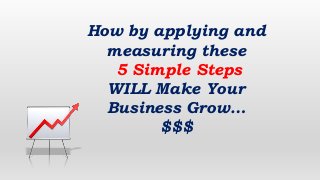 How by applying and
measuring these
5 Simple Steps
WILL Make Your
Business Grow…
$$$
 