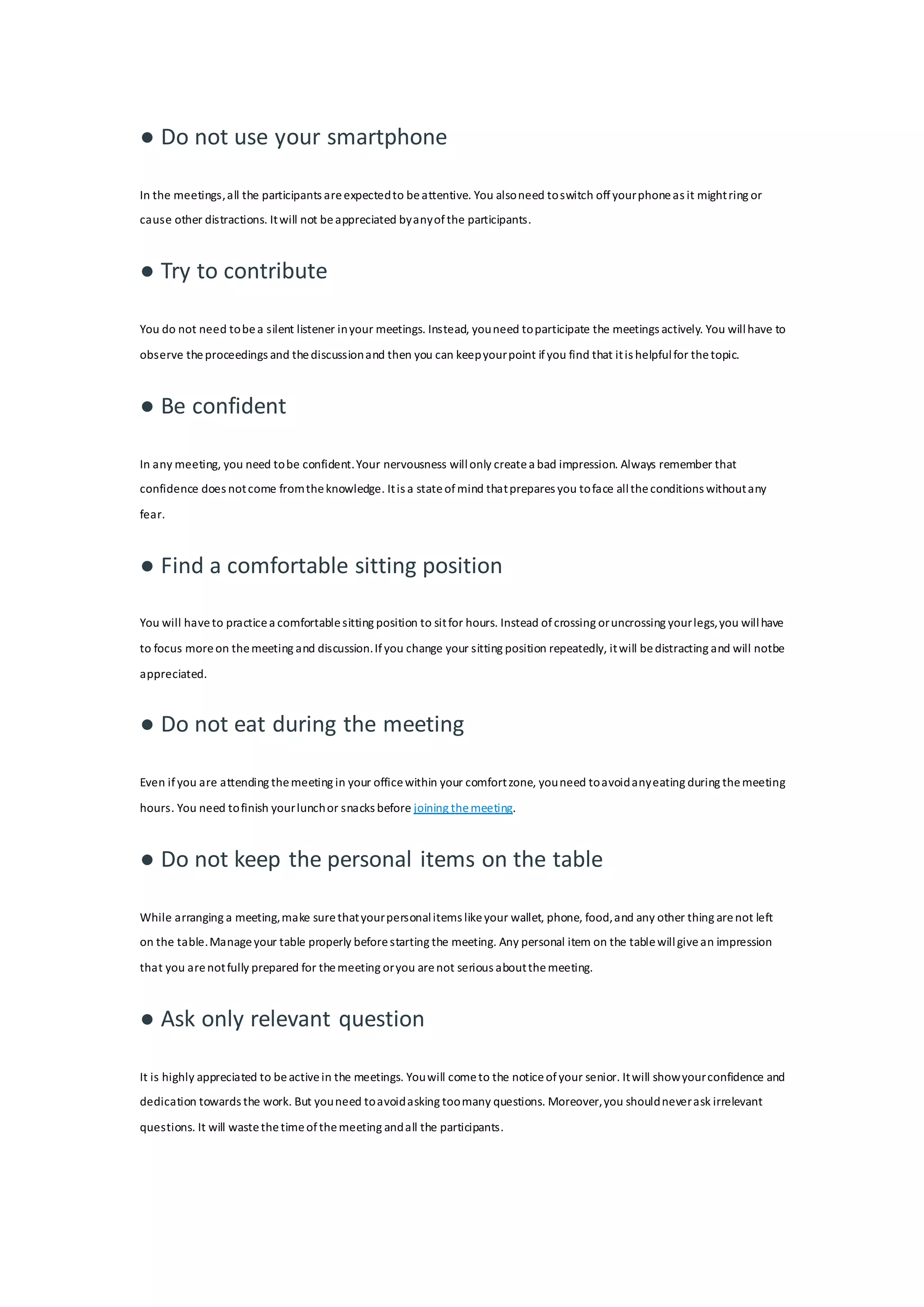 Business meeting etiquette dos and donts | DOCX