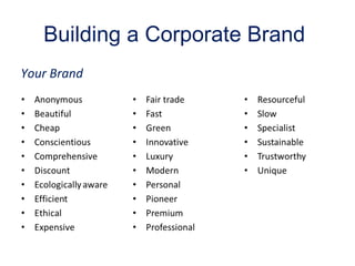 Building a Corporate Brand
Your Brand
 