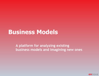 Business Models A platform for analyzing existing business models and imagining new ones 