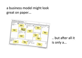 a	
  business	
  model	
  might	
  look	
  
great	
  on	
  paper...


                     building
                      block

                                                                  building
                        buildin                                    block
                                g blo
                         block
                                      ck
      building
       block                                building
                                             block
                                                                                 build
                                                                                       in
                                                                                 block g


                                                       building
                     building                           block




                                                                                            ..	
  but	
  aUer	
  all	
  it	
  
                      block

                                                                   build
                                                                         in
                                                                   block g




                                                                                            is	
  only	
  a...
          building                buil
                                      d
           block                  blo ing
                                      ck

                                                                      buildin
                                                                             g
                                                                      block
 
