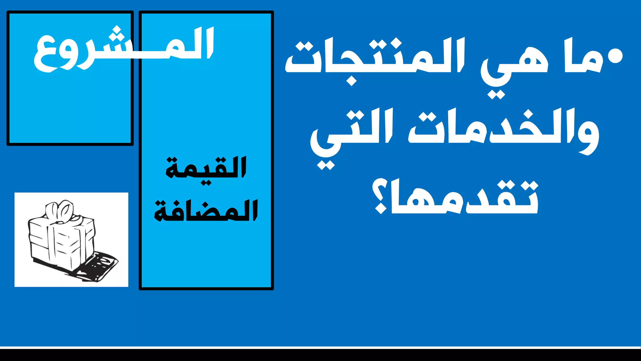 ‫اىقيَت‬
‫اىَضافت‬
‫اىَــششٗع‬ •‫اىَْتجاث‬ ‫ٕي‬ ‫ٍا‬
‫اىتي‬ ‫ٗاىخذٍاث‬
‫تقذٍٖا؟‬
 